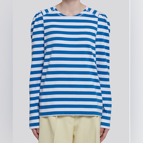 GANNI Organic Cotton L/S Blue Stripe Blouse Size XL - Picture 1 of 10